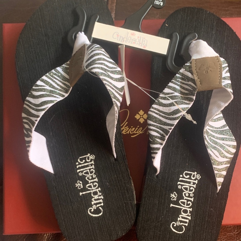 Cinderella Black and White Zebra Flip Flops